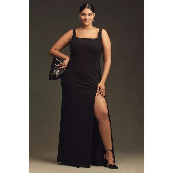 New Anthropologie BHLDN Blake Square-Neck Stretch Crepe Maxi Dress $248 BLACK 2X - Picture 1 of 5
